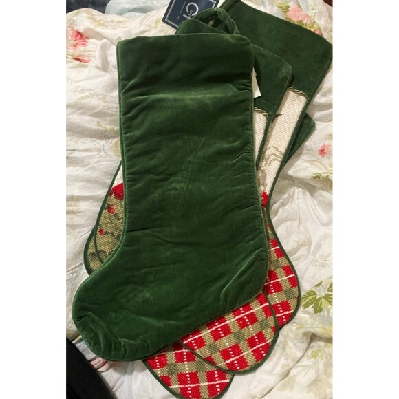 4 New With Tags, Wool and Velvet Needlepoint Christmas Stockings Old World Santa - Picture 12 of 16